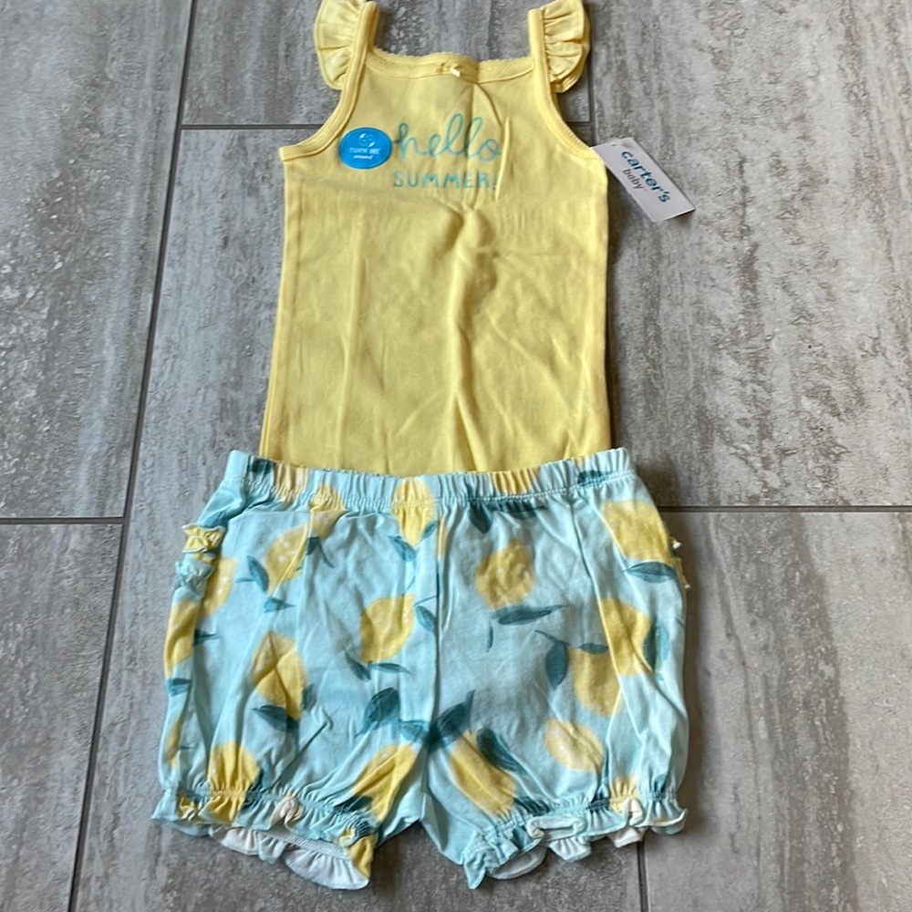 Carter’s 2pc set yellow onesie  paired with light green short forgirls 24months